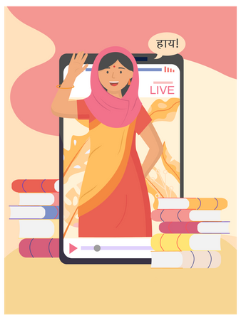 Online-Lehrer für den Unterricht der indischen Sprache  Illustration