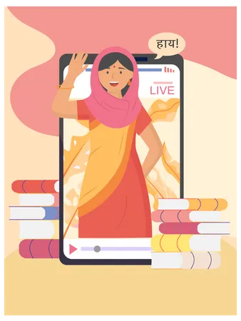 Online-Lehrer für den Unterricht der indischen Sprache  Illustration