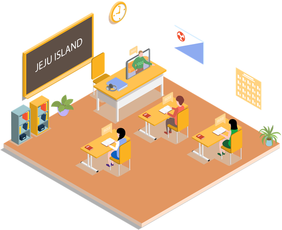 Online-Lehrer bringt Kindern Geographie bei  Illustration