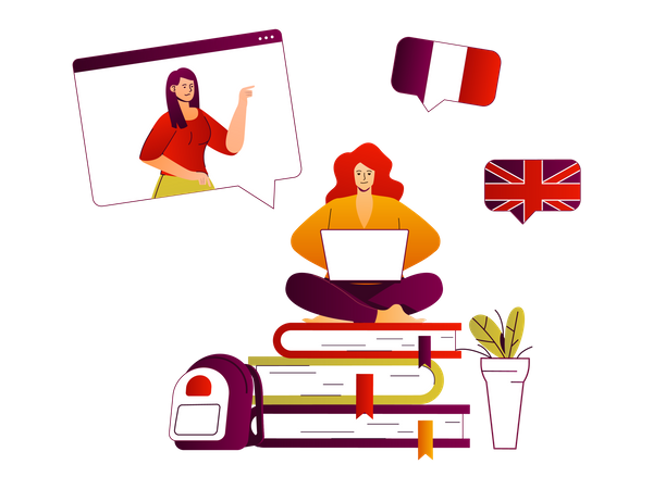 Online-Lernen einer Fremdsprache  Illustration