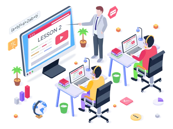 Persons Learning Online Lesson Isometric Illustration Illustration