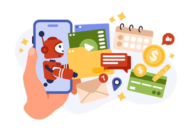 Online library with AI chatbot  Illustration