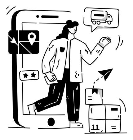 A Glyph Hand Drawn Vector Of Online Logistics Illustration