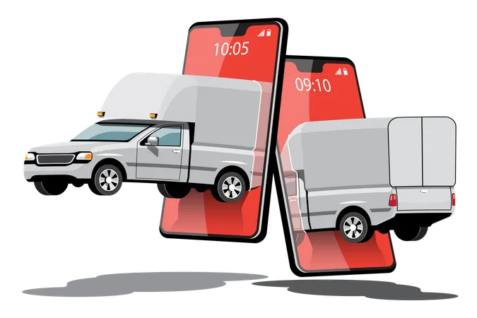 Delivery Car Truck With Order On Smartphone Application Vector Illustration Illustration