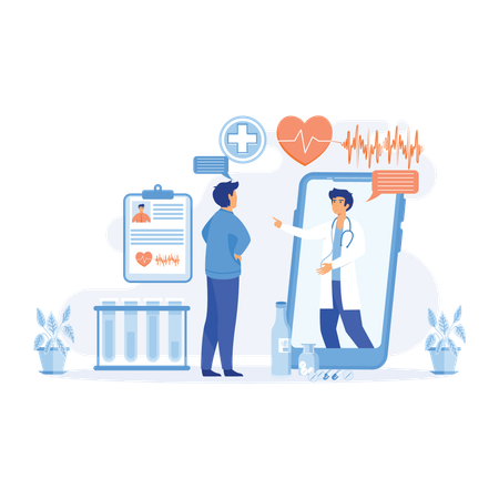 Online medical application application logs in for patient care  Illustration