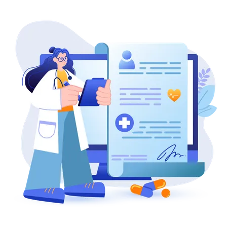 Online Medicine Concept Doctor Provides Medical Services Concludes Agreement With Patient Scene Medicine Healthcare Diagnostic Treatment Vector Illustration With People Character In Flat Design 일러스트레이션