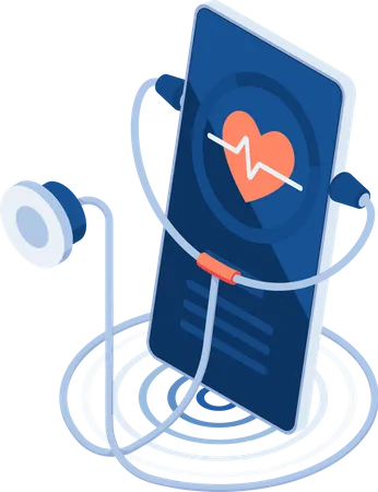 Flat 3 D Isometric Stethoscope On Smartphone With Heart Pulse Telemedicine And Online Medical Consultation Service Concept Illustration