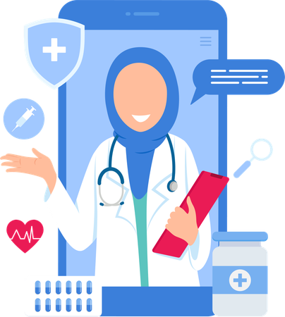 Online Medical Consultation with Female Doctor  Illustration