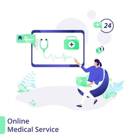 의료 및 건강의 개념인 랜딩 페이지 온라인 의료 서비스는 랜딩 페이지 웹 UI 배너 템플릿 배경 플래이어 포스터에 사용할 수 있습니다 벡터 일러스트레이션