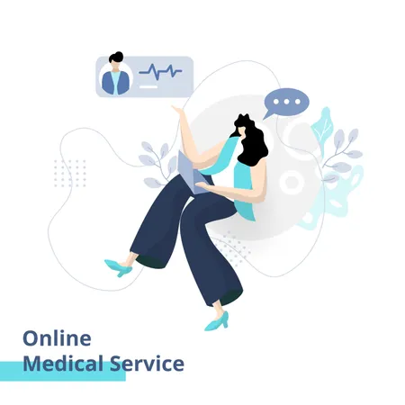 Flat Illustration Of Online Medical Service The Concept Of A Female Doctor Is Providing Consulting Services Through Laptops Fit To Place On Landing Page Websites And Mobile Website Development Illustration