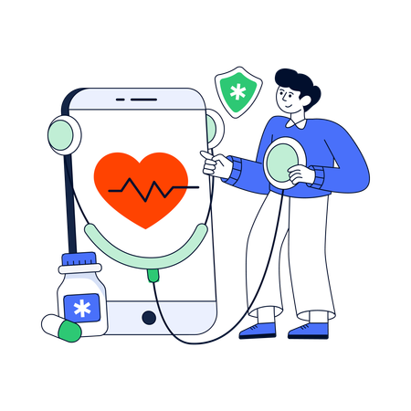 Online medical service available on mobile app  Illustration