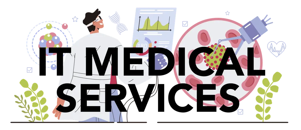 IT Medical Services Typographic Header Online Medicine And Bioinformatics Computation And Analysis Of Bio Data Nanotechnology For Medicine Vector Flat Illustration Illustration