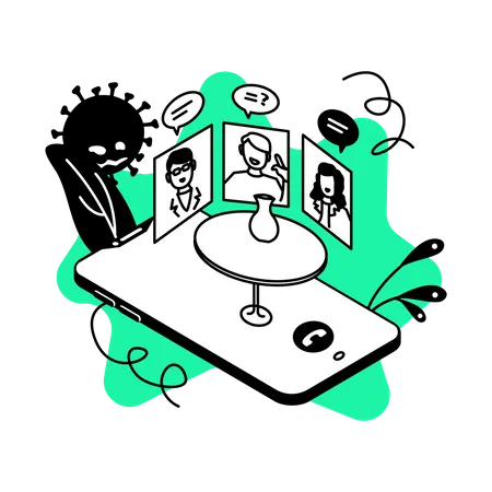 Mobile Online Meeting With Friends Illustration