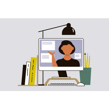 The Girl Is In An Online Meeting Illustration