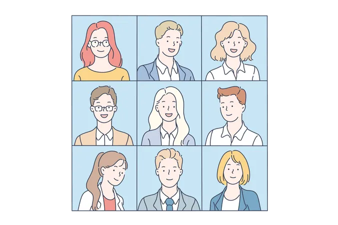 Team Teamwork Cooperation Partnership Concept Smiling Business Women And Men Face Collage Group Of Business People Face Team Collage Vector Flat Design Illustration