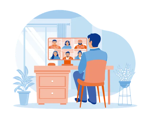 Online meeting of entrepreneurs with business partners  Illustration