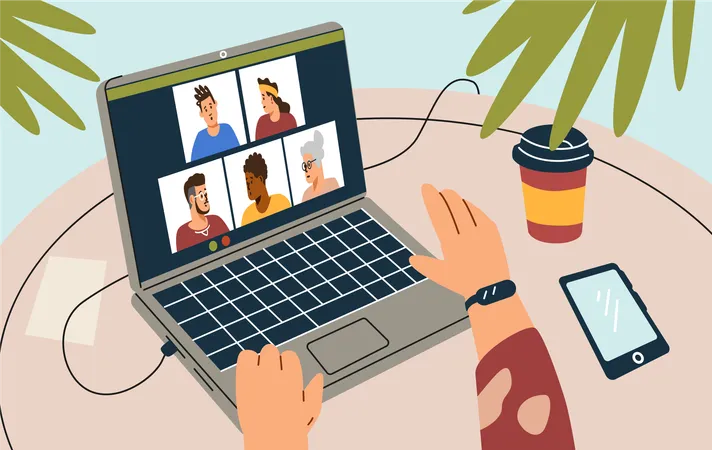 Online meeting on laptop  Illustration