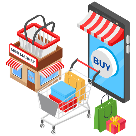 Online Mini Market  Illustration