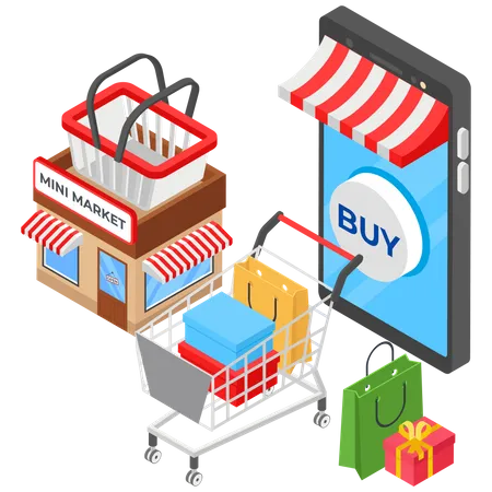 Online Mini Market  Illustration