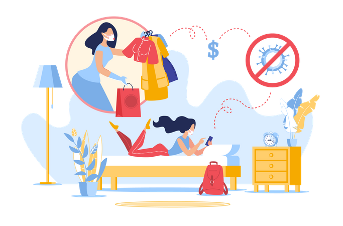 Online-Modeshopping von zu Hause in der Quarantäne  Illustration