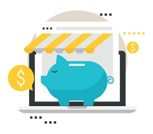 Online money saving in piggy bank Illustration