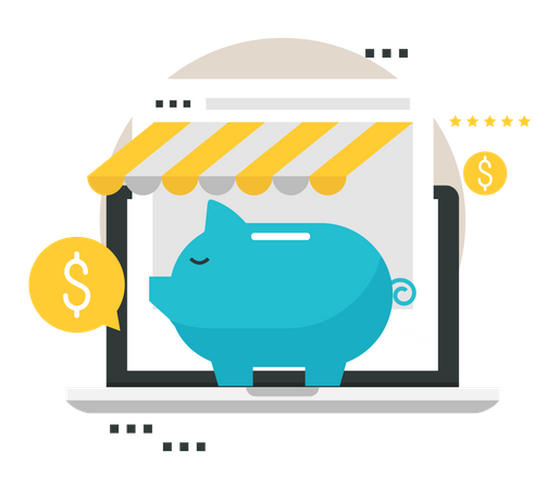 Online money saving in piggy bank  Illustration