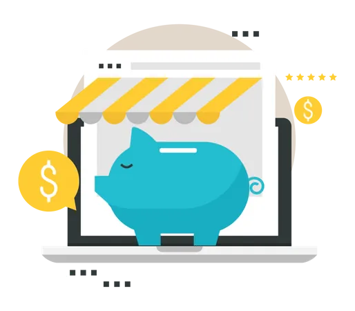 Online money saving in piggy bank  Illustration