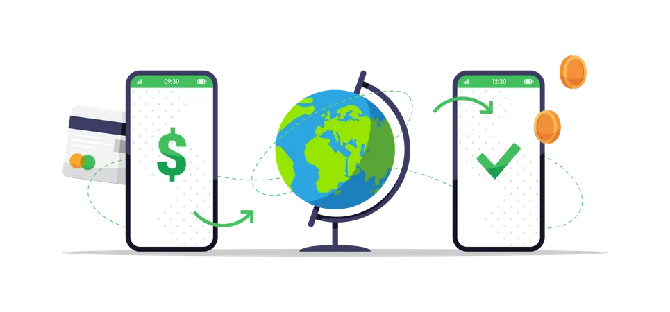 Online money transfer over the globe  Illustration