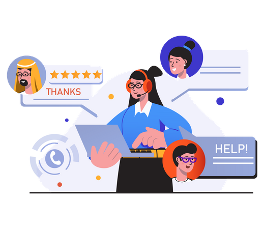 Online multiple customer support  Illustration