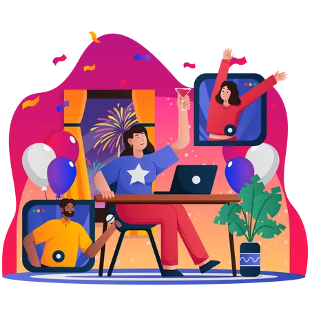 Online new year party  Illustration