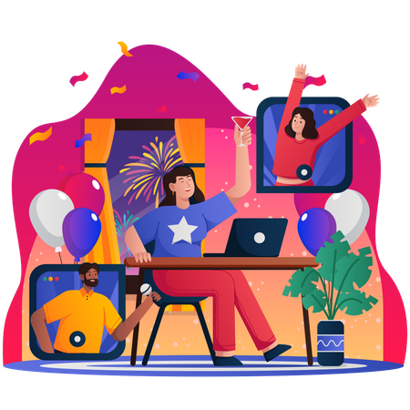 Online new year party  Illustration