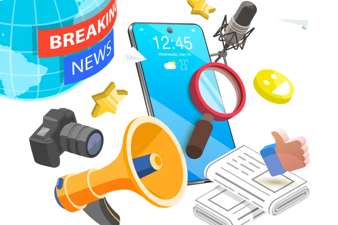 Online News App and Digital Worldwide Media  Illustration