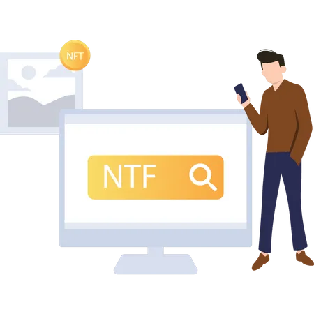 Guy Is Looking For NFT Products Online Illustration