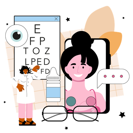 Online Ophthalmologist service or platform. Eyesight diagnosis  Illustration