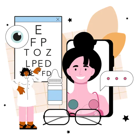 Online Ophthalmologist service or platform. Eyesight diagnosis  Illustration