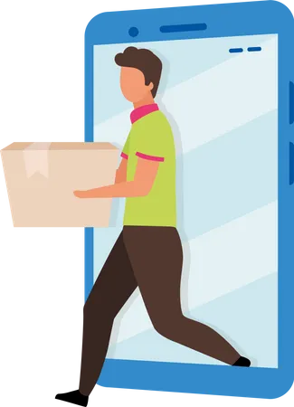Ordering Delivery Online Flat Concept Vector Illustration Courier With Cardboard Box Isolated 2 D Cartoon Character On White For Web Design Making Order For Products From Supermarket Creative Idea Illustration