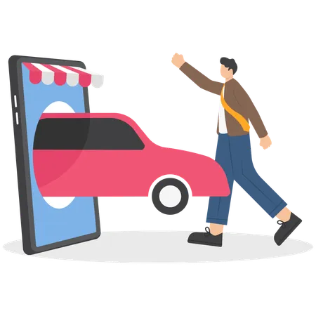 Online ordering taxi car  Illustration