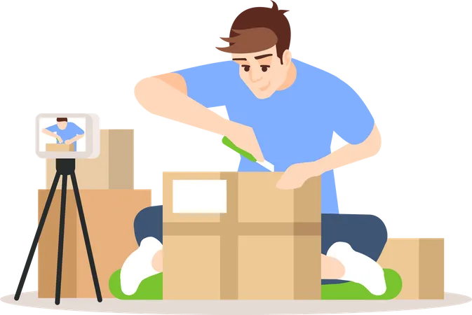 Online parcel unpacking Illustration
