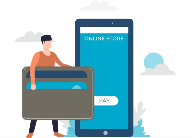 Concept Of Online Payment Via Credit Card And Smartphone With UPI Payment Illustration