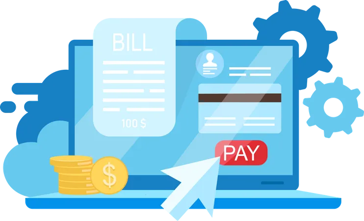 Bill Pay Flat Vector Illustration Online Payment Billing System Credit Card Transactions Isolated Cartoon Concept On White Background Online Receipt Invoice Banking Service Epayment Ewallet Illustration