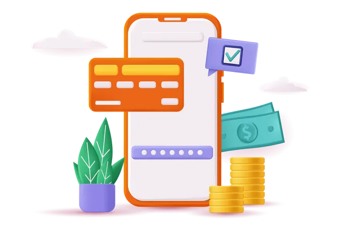 Online Payment Concept 3 D Illustration Secure Financial Transactions And Transfers With Credit Cards In Banking Application Of Mobile Interface Vector Illustration For Modern Web Banner Design Illustration