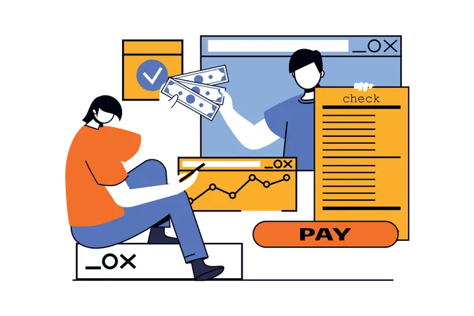 Online Payment Concept With People Scene In Flat Design For Web Man Paying Digital Check With Credit Card Using Mobile Application Vector Illustration For Social Media Banner Marketing Material Illustration