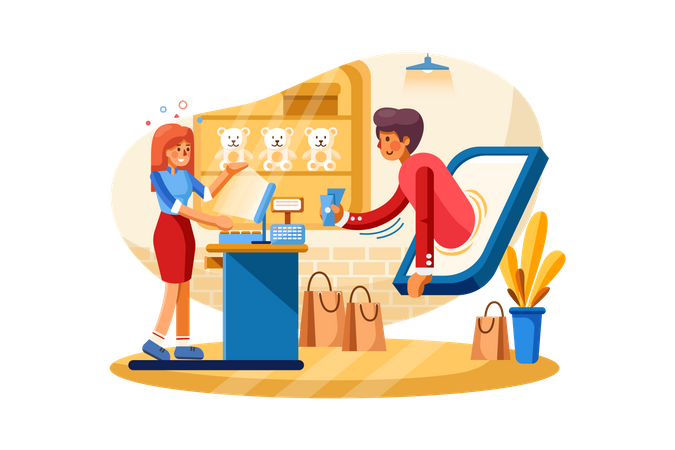 Online payment at mall  Illustration