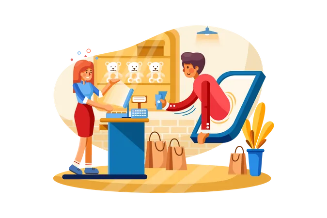 Online payment at mall  Illustration