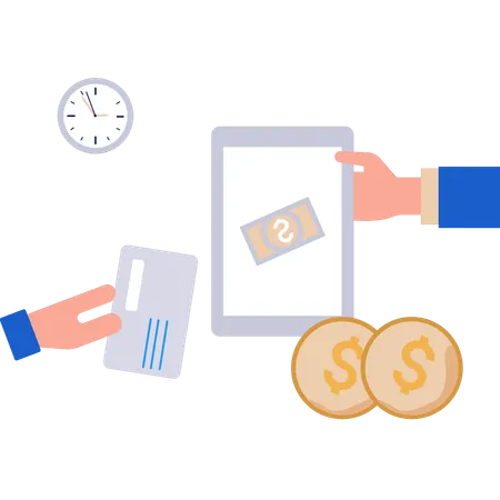 The Online Payment Is Being Done With Credit Card Illustration