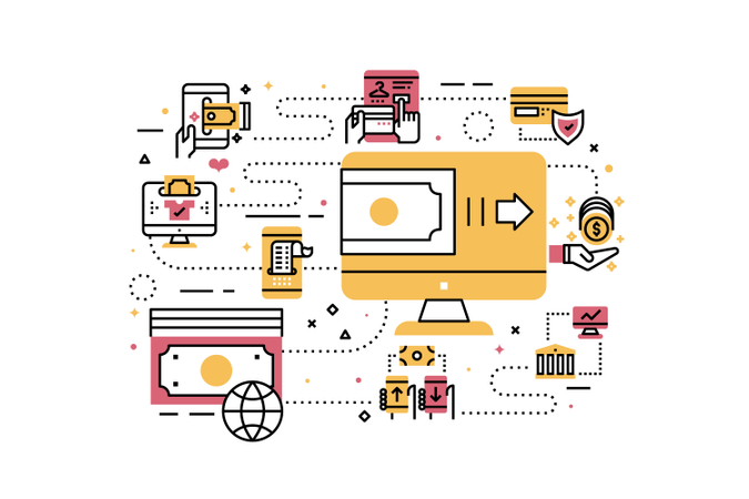 Online payment line icons illustration  Illustration