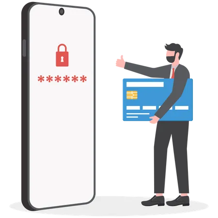 Online Payment Protection Businessman Secure Unlock Mobile Phone Using Facial Id Authentication Online Transaction Illustration