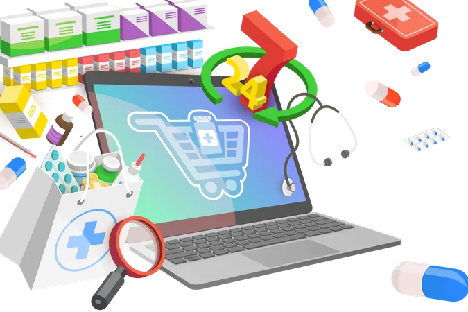 3 D Vector Conceptual Illustration Of Online Pharmacy Digital Drug Store Illustration