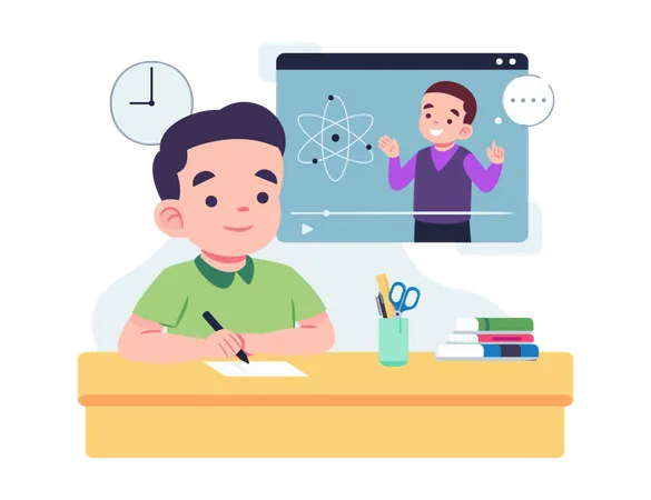 Set Of Young Man With Various Activity Learn In Class Or Doing Homework Working About Finance Checking List Video Call With Friend On Internet In Cartoon Character Vector Illustration Illustration