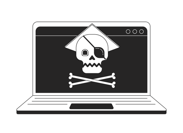 Online piracy on laptop  イラスト